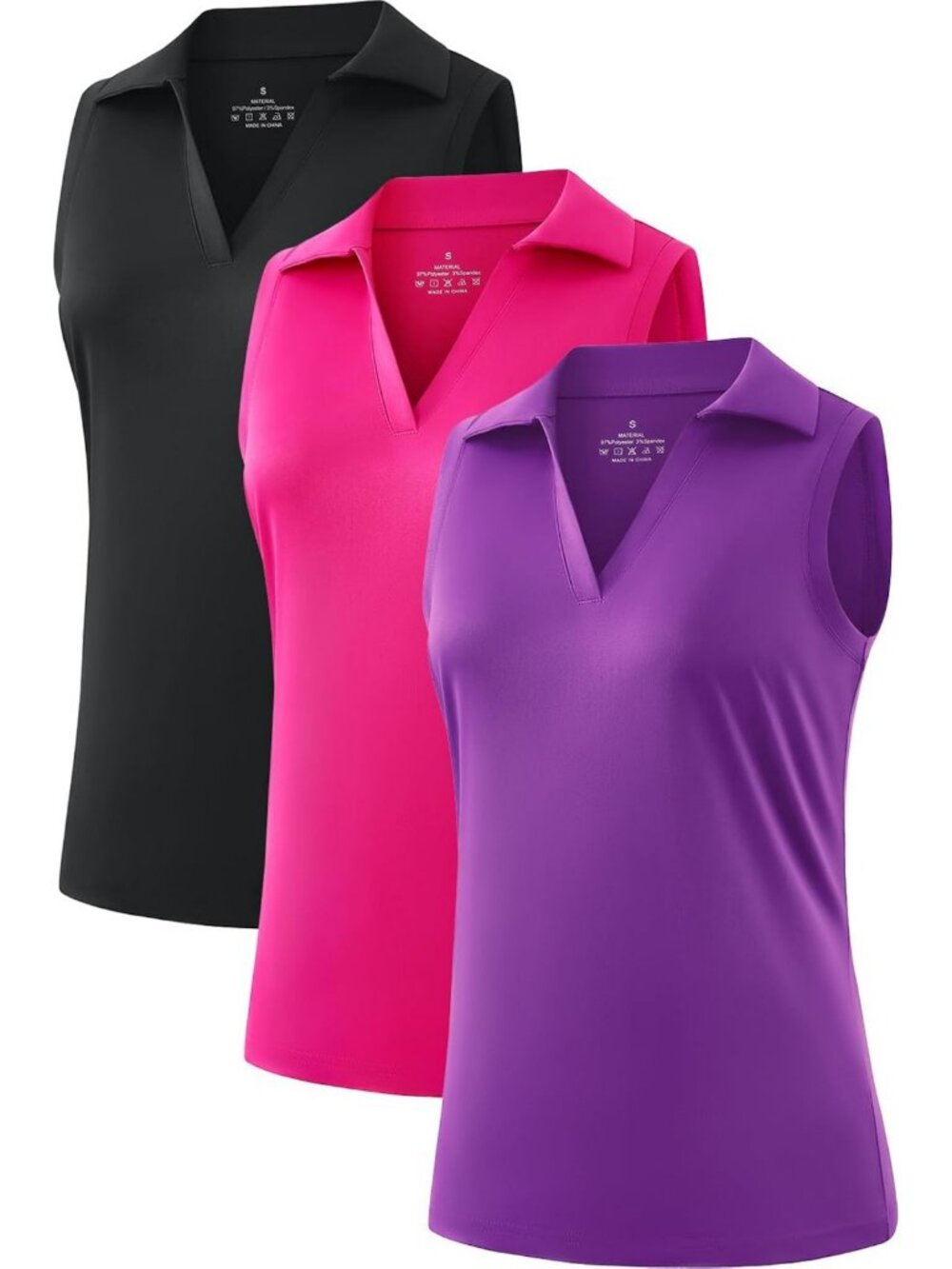 Sleeveless Collared V-Neck Golf & Tennis Tank Tops for Women - 3 Pack